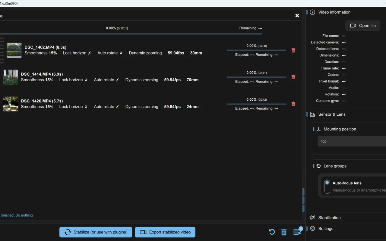 Drag in footage, auto-match, stabilize in one click